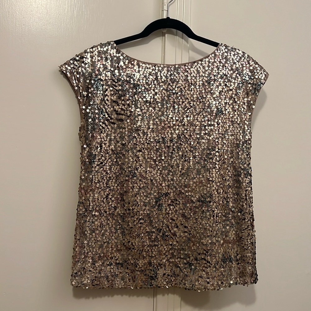 Sequined Rachel Zoe Ashlyn blouse top size small, gold with teal detail